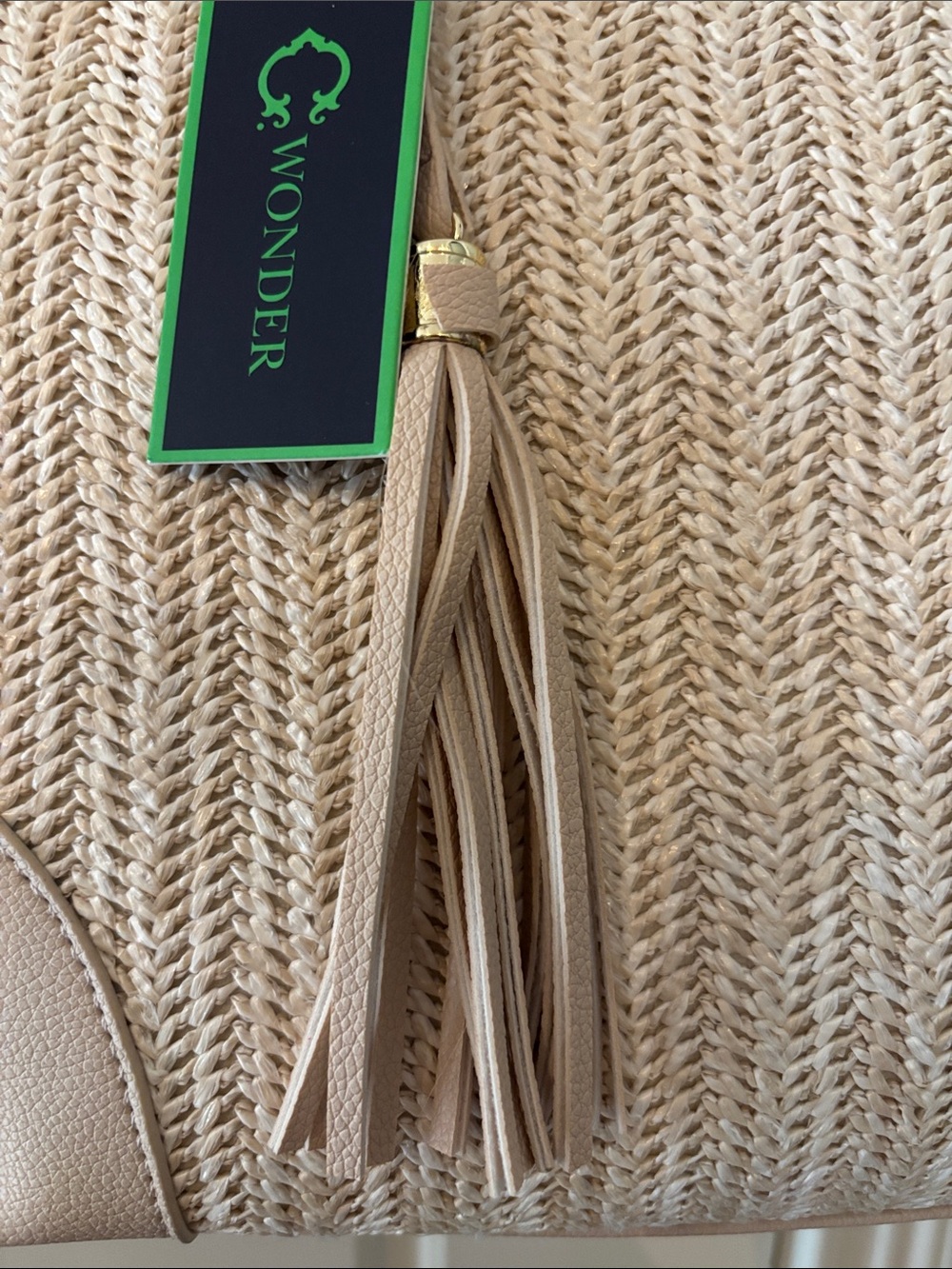 C. Wonder Beige Woven Tote with Tassel - Picture 3 of 9